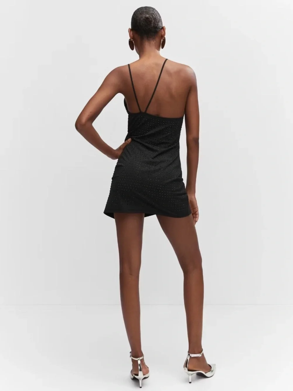 Mango Black Rhinestone Asymmetrical Mini Dress